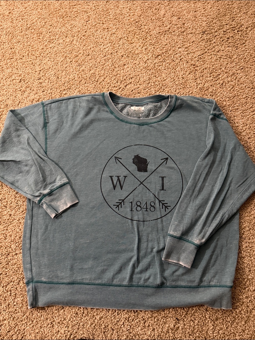 Maurices Teal Crewneck Sweatshirt with WI 1848 Graphic